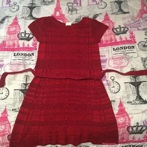 Red sweater dress with matching belt